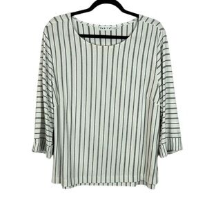 Habitat Neutral Striped Long Sleeve Rayon Blend Round Neck Top Large White Black